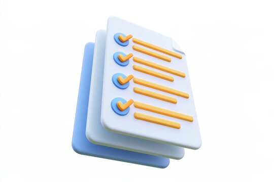 3D clipboard checklist icon with checkmarks isolated on white background. Minimal matte claymorphism style project task management plan.