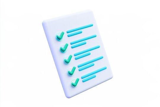 3D clipboard checklist icon with checkmarks isolated on white background. Minimal matte claymorphism style project task management plan.