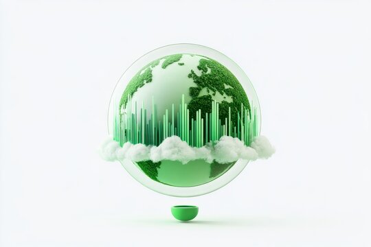 3D globe earth with orbital ring cloud and sun icon isolated on white background. Minimal matte claymorphism global eco logistics concept.