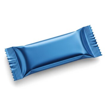 Blue candy wrapper with ridges on white background