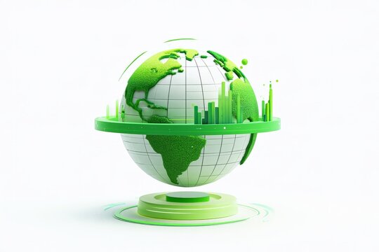 3D globe earth with orbital ring cloud and sun icon isolated on white background. Minimal matte claymorphism global eco logistics concept.