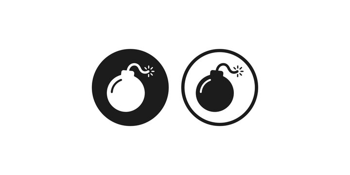 Explosive bomb icons in solid and outlined circle styles for dangerous object visualization.