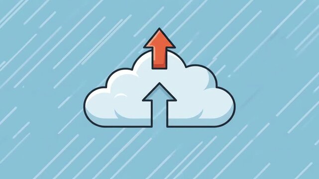 Cloud upload icon animation showing rapid data transfer motion with colorful moving arrow digital graphic footage