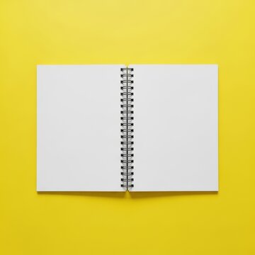 Blank spiral bound notebook on yellow surface