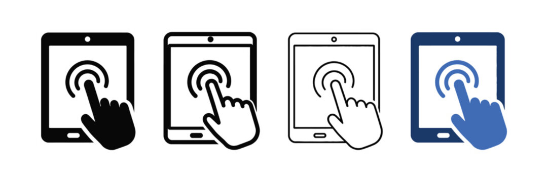 Hand touching screen icon set flat vector illustrations on white background