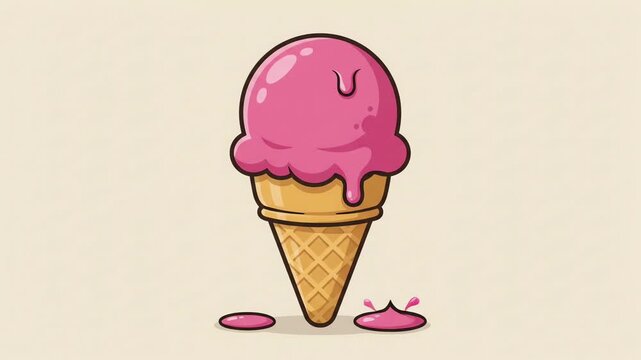 Melting strawberry ice cream cone showing delicious smooth dripping motion animation