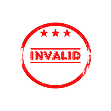 Red Invalid grunge rubber stamp with three stars and bold text on transparent background.