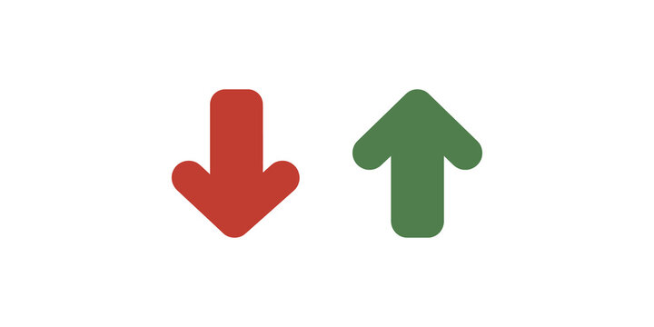 Red down arrow and green up arrow symbols representing financial market trends.