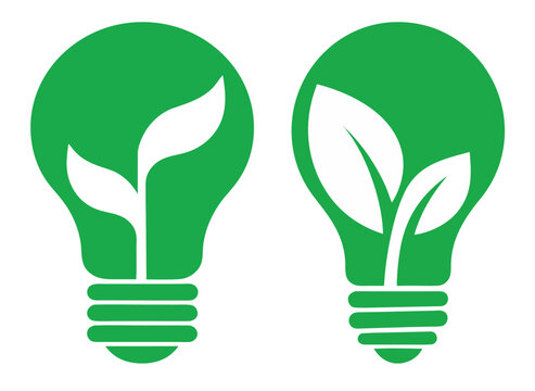 Green Energy Light Bulb with Growing Plant Icons for Sustainable Innovation