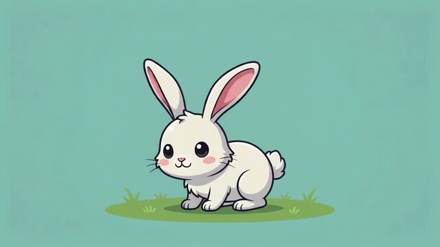 Happy white bunny character jumping in animated style video footage