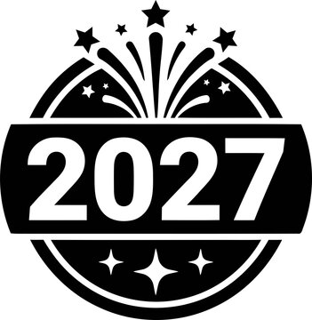 Black and white 2027 new year celebration badge icon isolated on transparent background