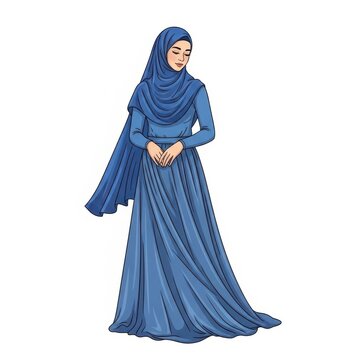 Woman wearing blue islamic dress and hijab