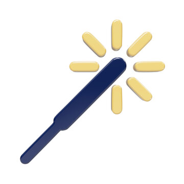 Shiny blue magic wand icon with yellow stars on transparent background