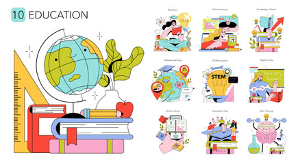 Obraz na płótnie Canvas Education icons set showing learning study and graduation