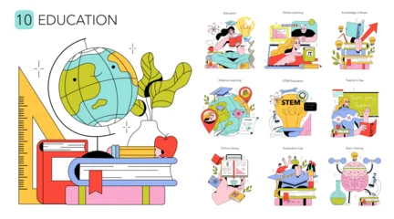 Education icons set showing learning study and graduation © inspiring.team