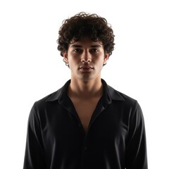 Obraz premium Young man in black suit with serious expression