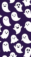 Obraz premium Whimsical Ghost Pattern on Purple Background for Halloween Fun