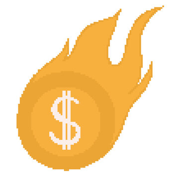 pixel art coin fire dollar flame crypto money icon