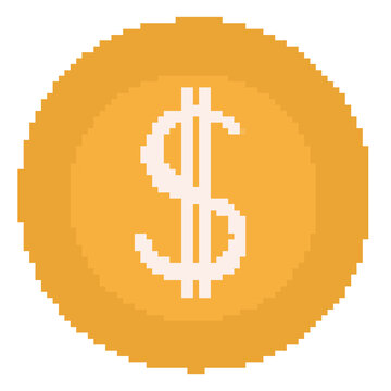pixel art coin dollar money gold finance currency payment icon