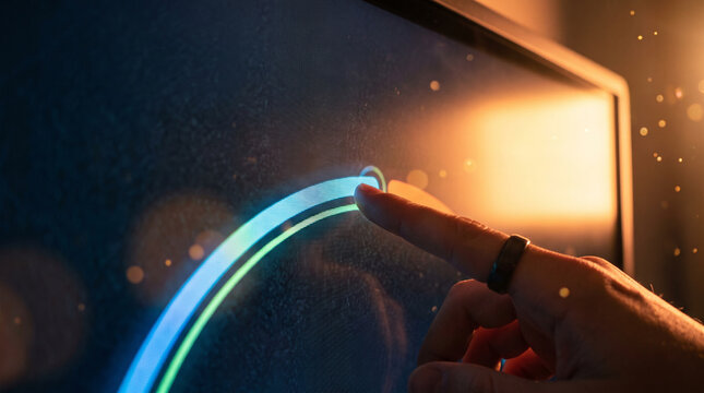 Finger touching glowing circular touchscreen control