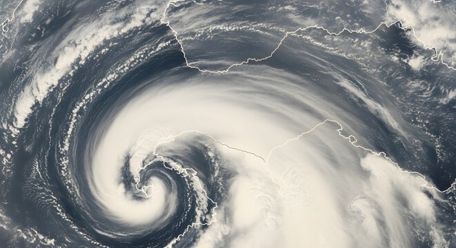 Powerful Cyclone Swirling Over Earth from Space - Dramatic Weather Pattern Satellite View