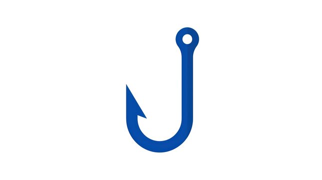 Blue fishing hook icon isolated on a white background