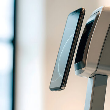 Minimalist contactless mobile payment concept with smartphone and POS card reader terminal