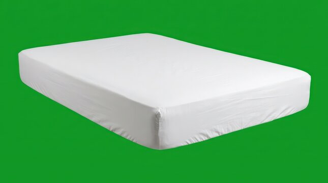 Comfortable white bed mattress isolated on green screen background