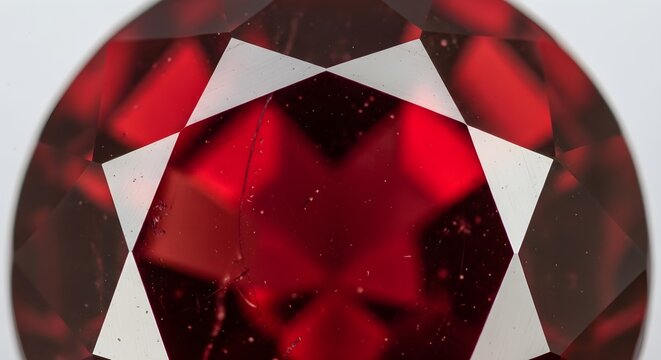 Close-Up Macro Shot of a Radiant Red Gemstone Jewel with Reflective Facets and Deep Color