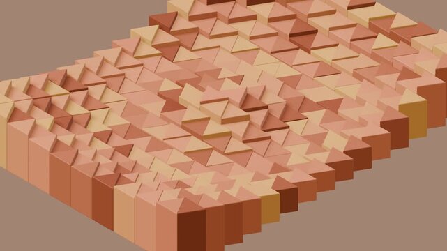 Isometric Triangle Grid Terracotta Amber Gold Height Wave Seamless Loop 3D Animation 4K