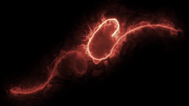 Red fiery lightning streak featuring a glowing abstract energy line moving in a seamless loop. 4K animation.