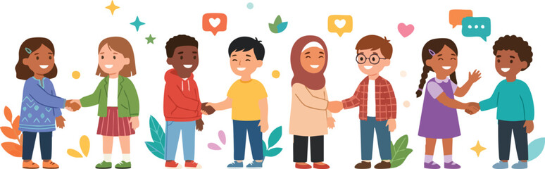 Fototapeta premium Children Shaking Hands and Building Friendship Through Teamwork