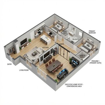Modern residential apartment floor plan with kitchen living and bedrooms