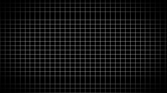 Minimalist white grid pattern on black background, abstract geometric motion loop