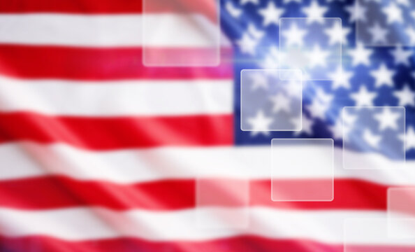 Soft American flag background with glowing translucent interface squares
