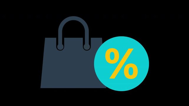 Minimalist icon featuring a shopping bag and a percentage sign for seasonal retail discount promotions