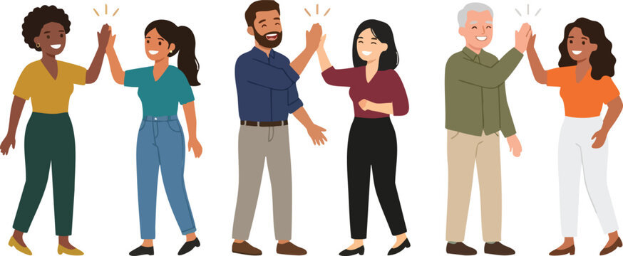 Diverse Adults Celebrating Teamwork and Collaboration with High Fives