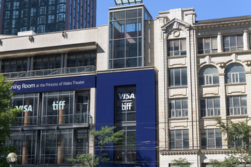 Obraz premium facade of Princess of Wales Theatre with banners during TIFF 2026, 300 King St W, Toronto (historic building is the Anderson Building, designed by William Frazer, 1915)