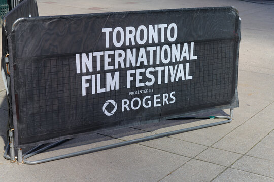 isolated crowd barrier fence with official Toronto International Film Festival mesh banner at David Pecaut Square