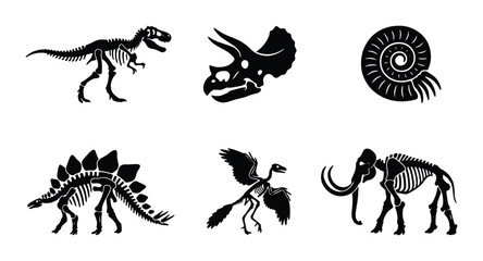 Dinosaur Skeletons Set, Prehistoric Animal Fossils Vector Icons, Ancient Mammal Bones Collection © Harun