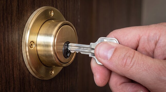 Hand inserting key into door lock