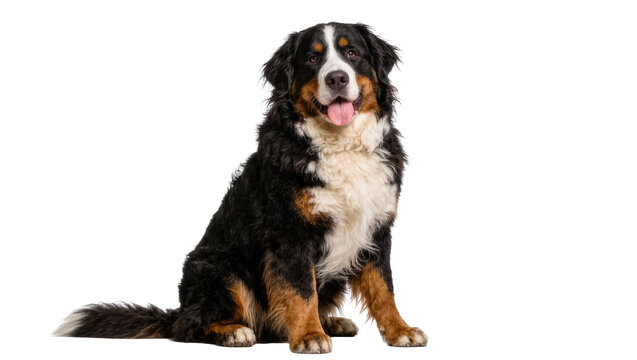 Bernese Mountain Dog sitting attentively, isolated on transparent background