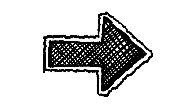 Hand drawn black arrow with rough edges, isolated on transparent background