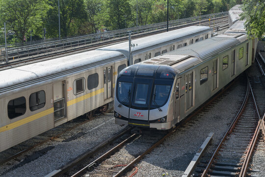 Toronto Transit Commission subway cars standing at Davisville Yard
