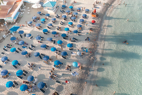 Nissi beach with sun umbrellas. Ayia Napa, Cyprus