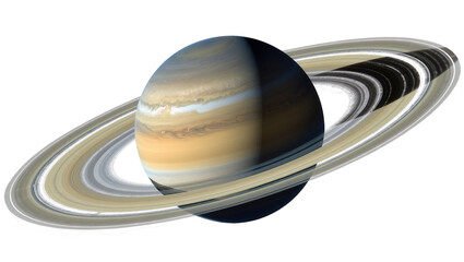 Gas giant planet Saturn with prominent rings, isolated on transparent background © pixogram