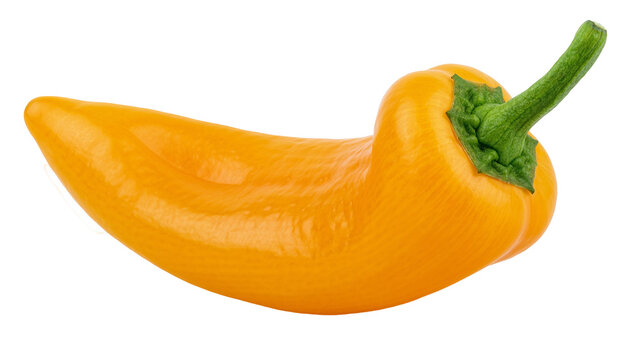 Bright yellow bell pepper with green stem, isolated on transparent background