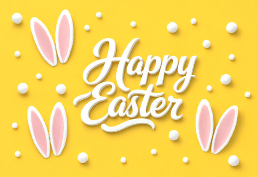 Happy Easter Greeting Card Design with Bunny Ears and Dots