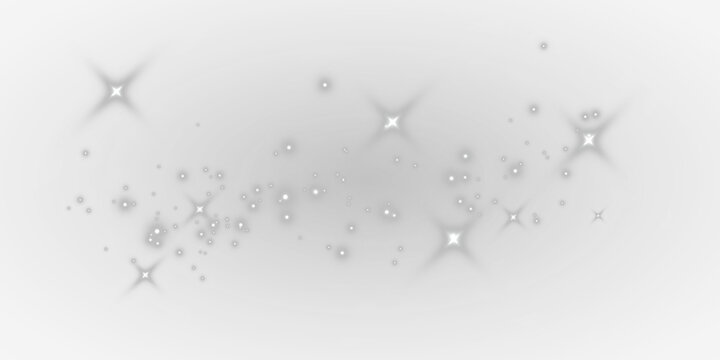 White sparks and golden stars glitter special light effect. Vector sparkles on transparent background. Christmas abstract
