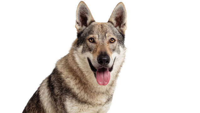 Czechoslovakian wolfdog with tongue out, isolated on transparent background